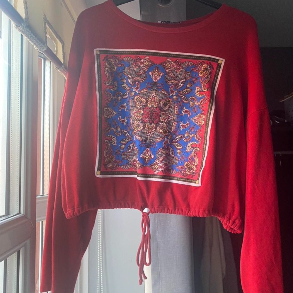 Zara Womens Red and Blue Jumper
